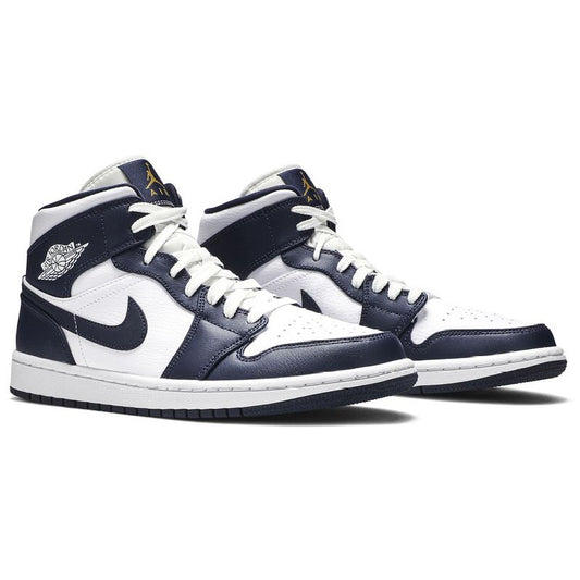 Nike Air Jordan 1 Mid White Metallic Gold Obsidian 554724-174 Size M15