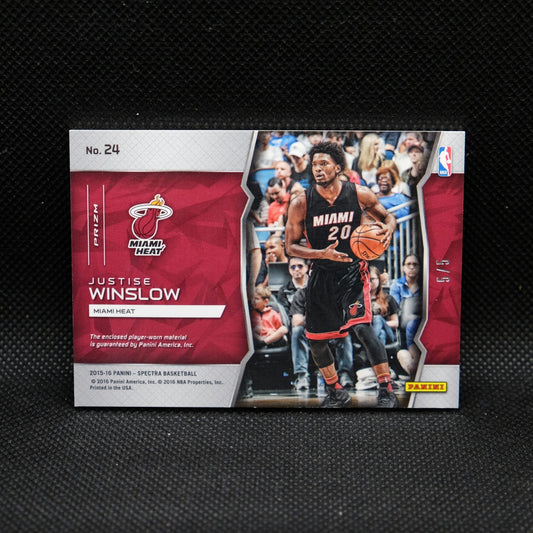 2015-16 Justise Winslow Spectra Freshman Fabrics /5 Green Prizm Rookie Patch