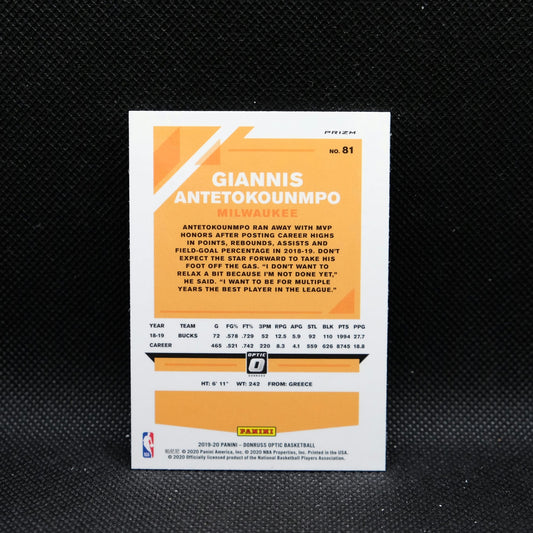 2019-20 Donruss Optic Giannis Antetokounmpo #81 Silver Holo Prizm