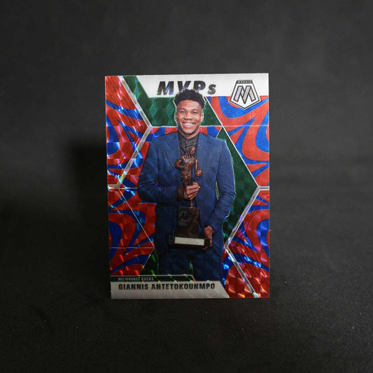 2019-20 Giannis Antetokounmpo Mosaic MVPs Reactive Blue Red Camo Prizm