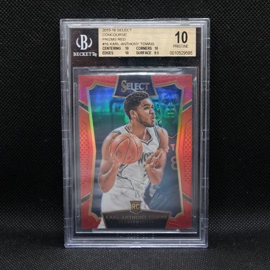 2015-16 Karl-Anthony Towns Select #16 Red Prizm /149 BGS 10 Pristine