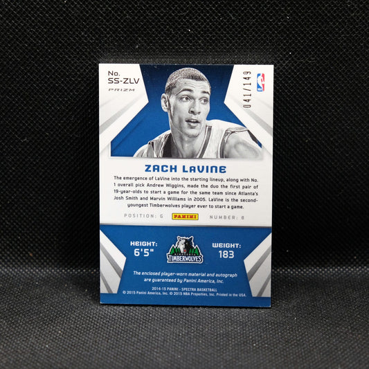 2014-15 Zach Lavine Spectra Spectacular Rookie Patch Auto /149 Silver Prizm