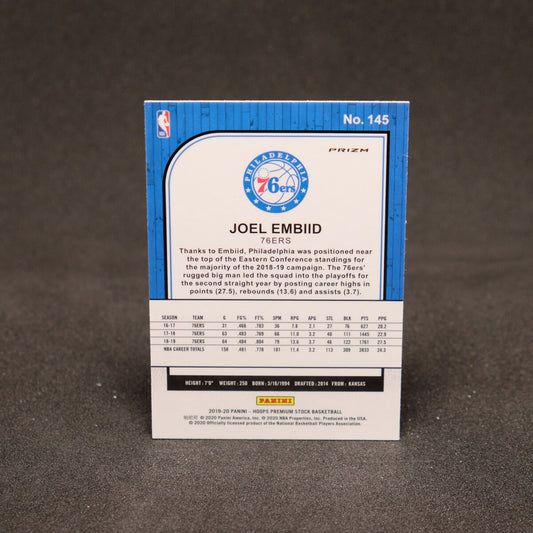 Joel Embiid 2019-20 NBA Hoops Premium Stock Silver Prizm