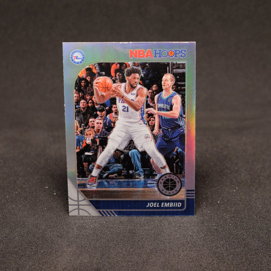 Joel Embiid 2019-20 NBA Hoops Premium Stock Silver Prizm