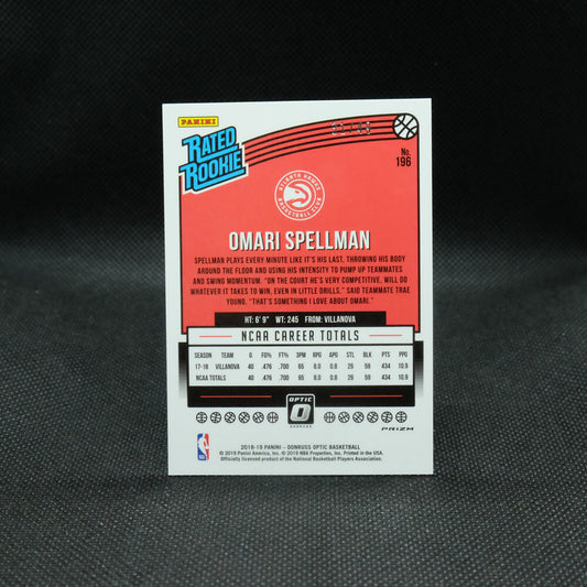 2018-19 Omari Spellman Donruss Optic #196 Rated Rookie Blue Holo Rookie Card /49