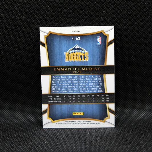 2015-16 Panini Select Emmanuel Mudiay #63 Tri Colour Prizm Rookie Card