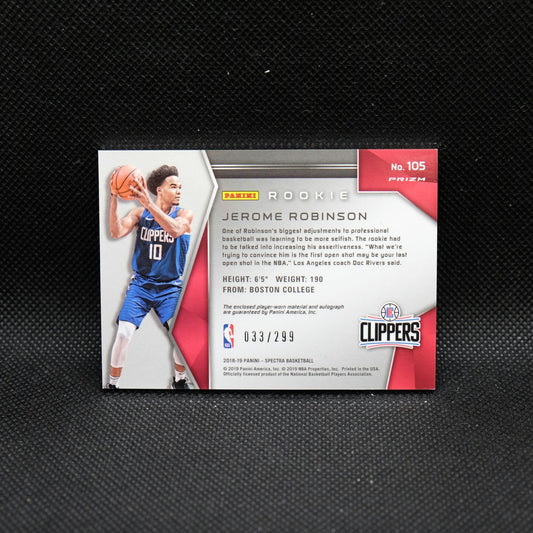 2018-19 Panini Spectra Jerome Robinson Silver Prizm Rookie Patch Autograph 03...