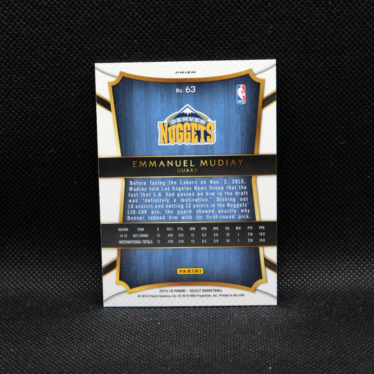 2015-16 Panini Select Emmanuel Mudiay #63 Silver Prizm Rookie Card