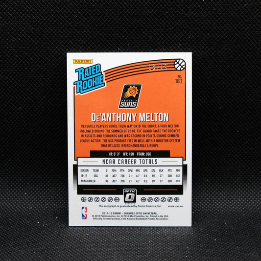 2018-19 Donruss Optic De'Anthony Melton Rated Rookie Auto Blue Prizm /49