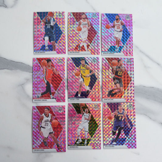 2019-20 Mosaic Pink Camo Prizm Lot #8 - 9 Cards - Collins, Simons, Kuzma