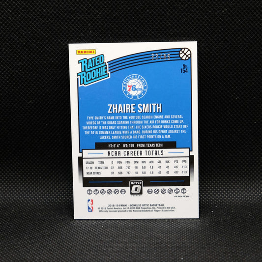 2018-19 Panini Donruss Optic Zhaire Smith Rated Rookie Red Fast Break Prizm /85