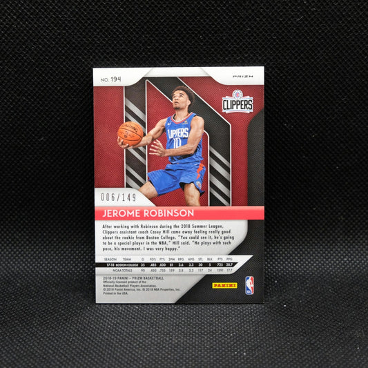 2018-19 Panini Prizm Jerome Robinson #194 Purple Cracked Ice Prizm Rookie /149