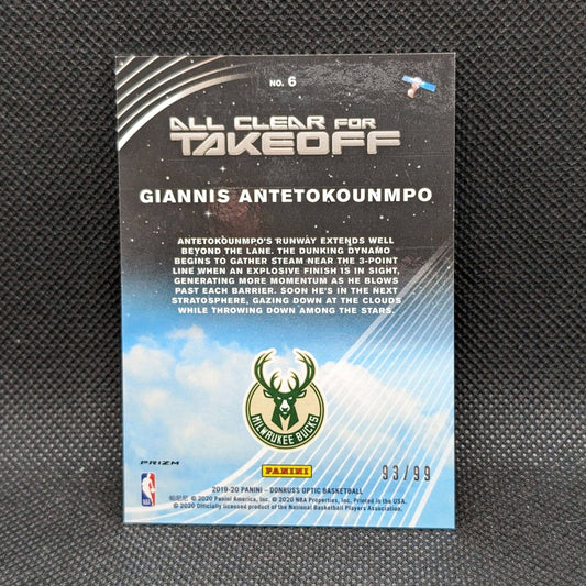 2019-20 Giannis Antetokounmpo Donruss Optic All Clear For Takeoff Red Prizm /99