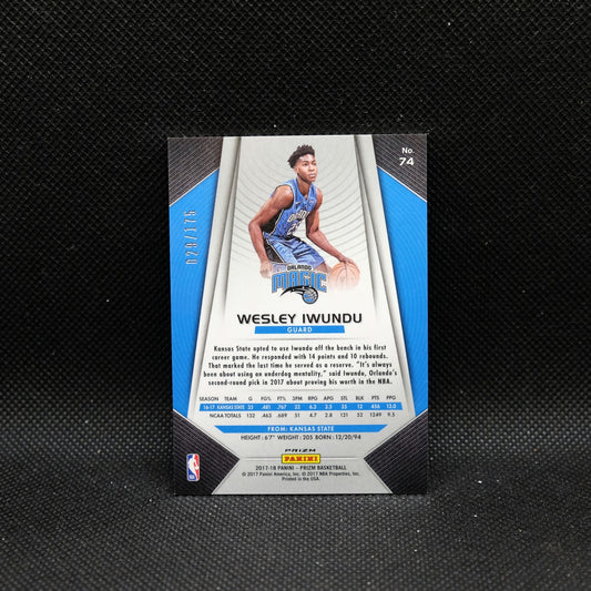 2017-18 Prizm Wesley Iwundu #74 Blue Fast Break Prizm Rookie Card /175