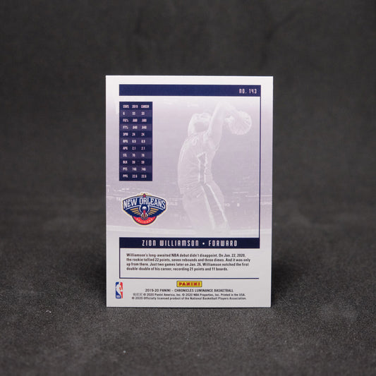 2019-20 Zion Williamson Chronicles Luminance Rookie Card