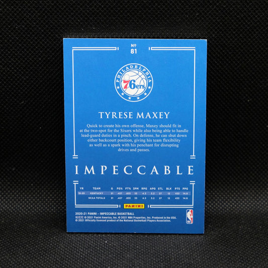 2020-21 Tyrese Maxey Impeccable #81 Holo Silver Rookie Card /35