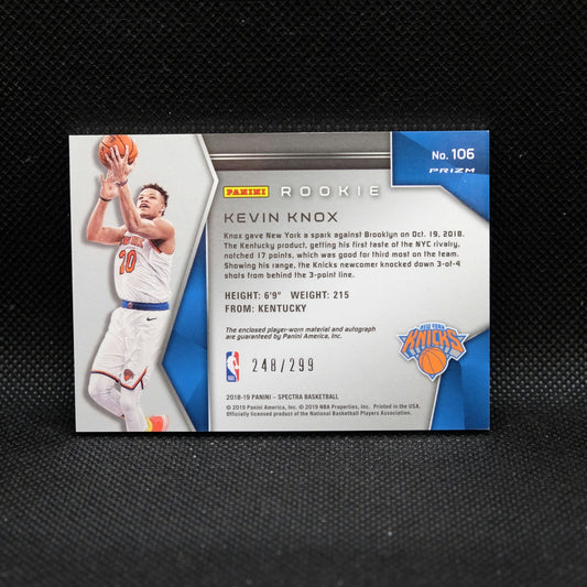 2018-19 Kevin Knox Spectra Silver Prizm Rookie Patch Auto /299
