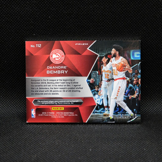 2016-17 Panini Spectra DeAndre' Bembry #112 Silver Prizm Rookie Patch Auto /300