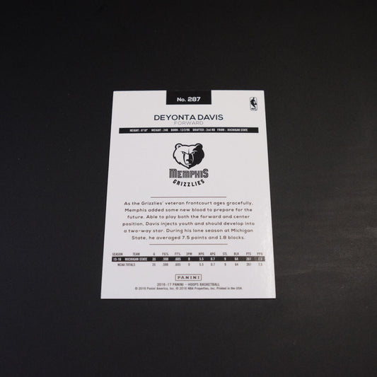 2016-17 Deyonta Davis Hoops #287 Silver Holo Artist Proof Rookie Card 1/25