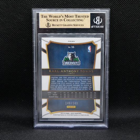 2015-16 Karl-Anthony Towns Select #16 Red Prizm /149 BGS 10 Pristine