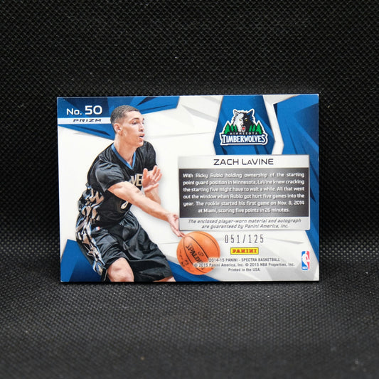 2014-15 Zach Lavine Spectra Rookie Patch Auto /125 Silver Prizm