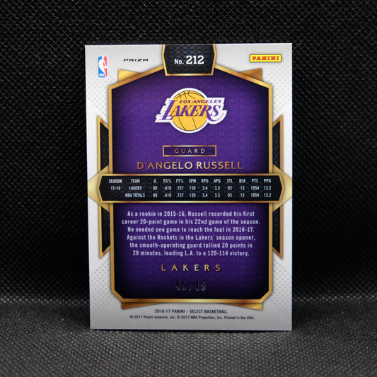 2016-17 D'Angelo Russell Select #212 Gold Prizm /49