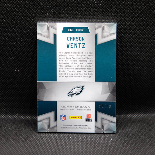 2016 Carson Wentz Spectra #165 Rookie Card Blue Fast Break Prizm /60