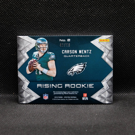 2016 Carson Wentz Spectra Rising Rookie Blue Fast Break Rookie Patch /99