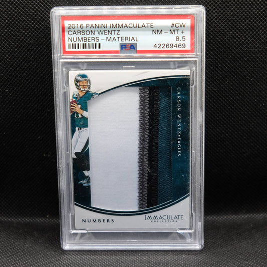 2016 Carson Wentz Immaculate #CW Numbers Material Rookie Card PSA 8.5