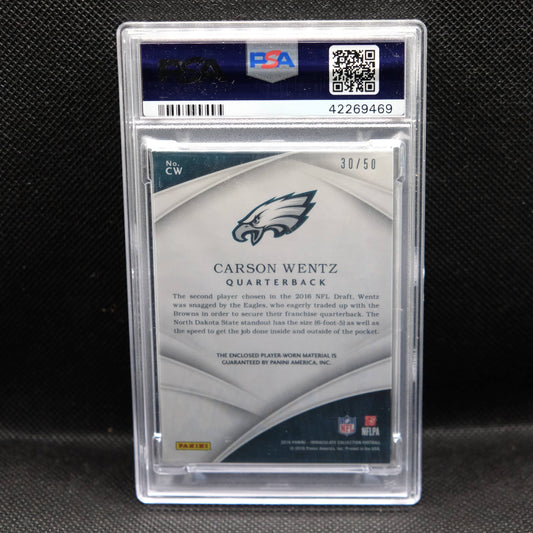 2016 Carson Wentz Immaculate #CW Numbers Material Rookie Card PSA 8.5
