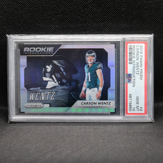 2016 Carson Wentz Prizm Rookie Introductions Silver Prizm PSA 10 GEM MINT