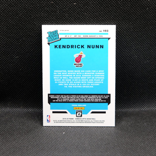 2019-20 Kendrick Nunn Donruss Optic #193 Rated Rookie Purple Prizm (Error Card)