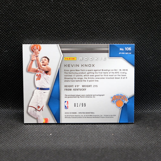 2018-19 Kevin Knox Spectra Neon Blue Prizm Rookie Patch Auto 1/99