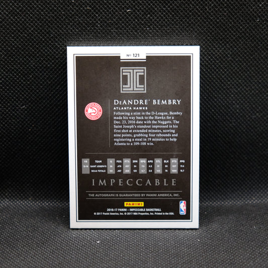 2016-17 DeAndre' Bembry Impeccable #121 Rookie Autograph /10