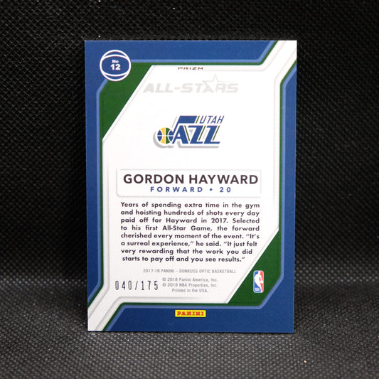2017-18 Gordon Hayward Donruss Optic All-Stars Lime Green Prizm /175