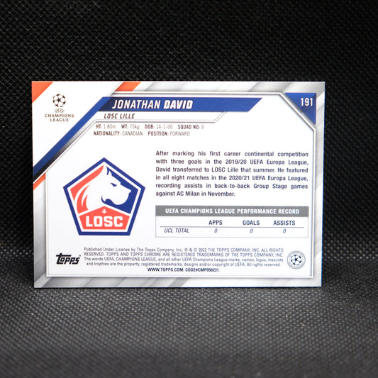 2021-22 Jonathan David Topps Chrome UEFA UCL RC #191 Red Gold Starball