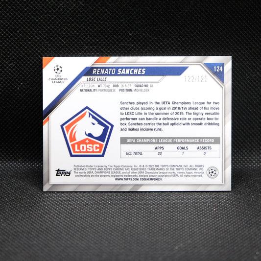 2021-22 Renato Sanches Topps Chrome UEFA UCL #124 Rose Gold Mini Diamond /125