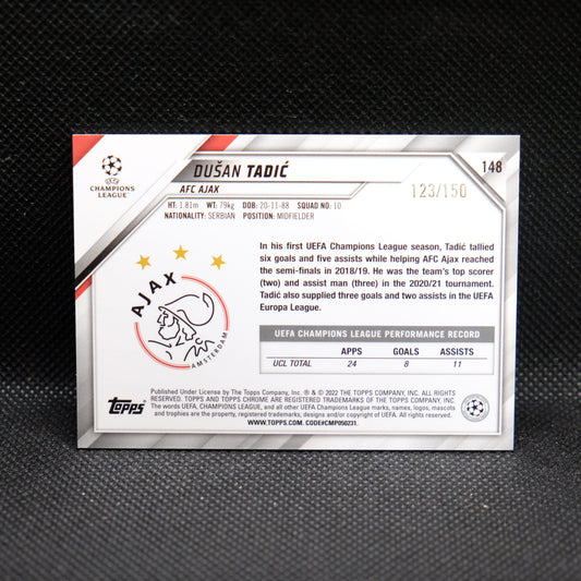 2021-22 Dusan Tadic Topps Chrome UEFA UCL #148 Blue Refractor /150