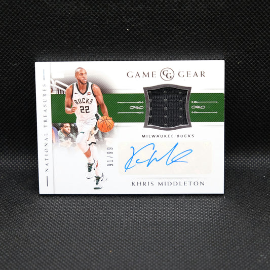 2018-19 Khris Middleton National Treasures Game Gear Patch Auto /99