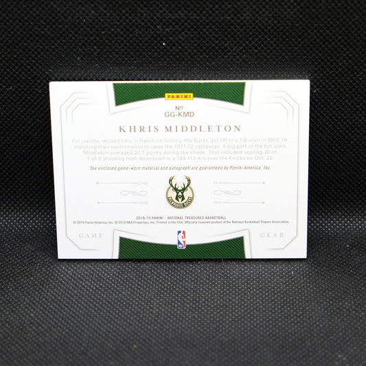 2018-19 Khris Middleton National Treasures Game Gear Patch Auto /99