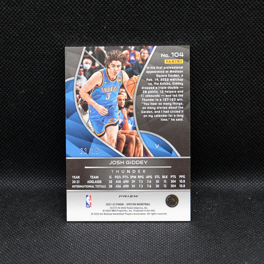 2021-22 Panini Spectra Josh Giddey Rare Astral /35 Rookie RC Thunder