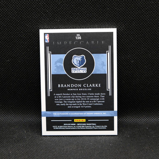 2019-20 Brandon Clarke Impeccable #136 Rookie Autograph /99