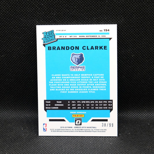 2019-20 Brandon Clarke Donruss Optic Rated Rookie Red Prizm /99
