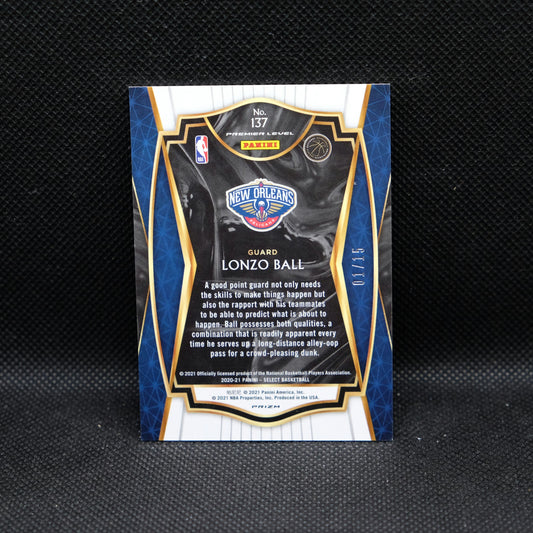 2020-21 Lonzo Ball Select #137 Premier Level Orange Pulsar Prizm 1/15