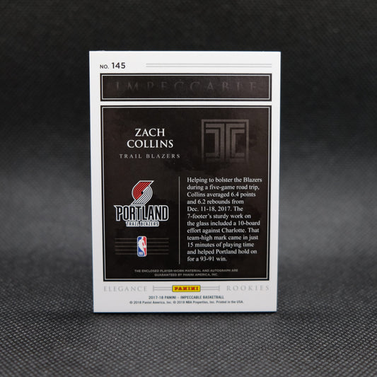 2017-18 Zach Collins Impeccable Elegance Rookies RPA /99