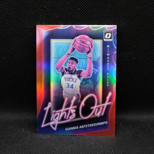 2020-21 Giannis Antetokounmpo Donruss Optic Lights Out Red Prizm /99