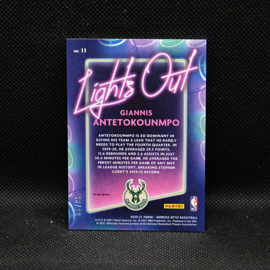 2020-21 Giannis Antetokounmpo Donruss Optic Lights Out Red Prizm /99