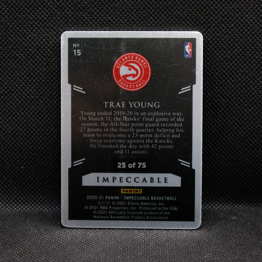 2020-21 Trae Young Impeccable #15 Stainless Stars /75