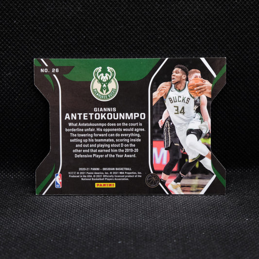 2020-21 Giannis Antetokounmpo Obsidian #26 Pitch Black Red Flood