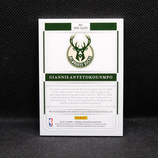 2018-19 Giannis Antetokounmpo National Treasures Biography Materials 21/99